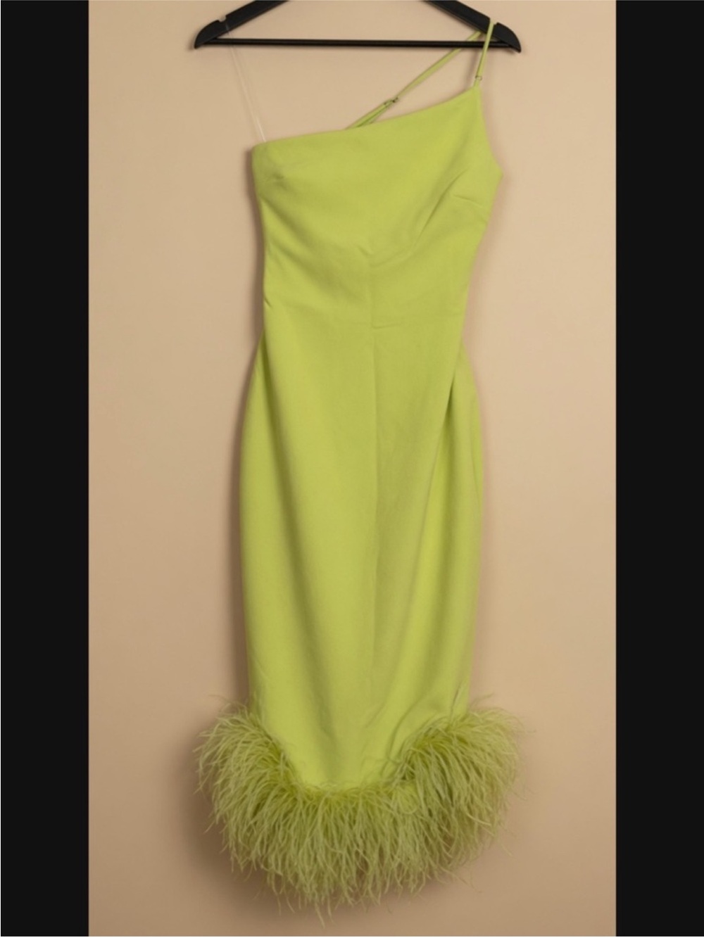 House Of Cb 'Alessia' Green Asymmetric Feather Trim Midi Dress Size S US4-6 $369 - Picture 9 of 10